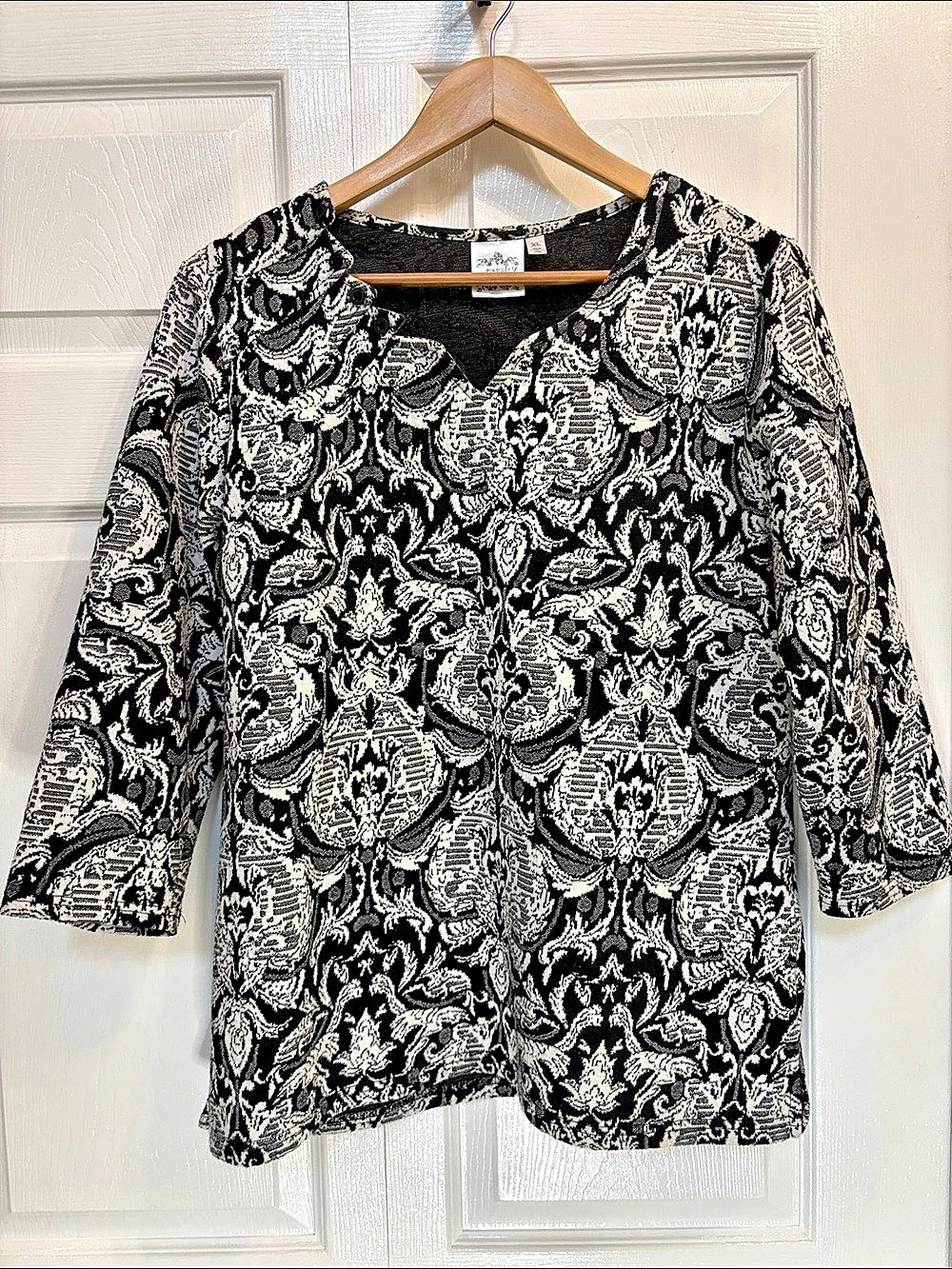 Parsley & Sage Abstract Paisley Black White Tunic XL